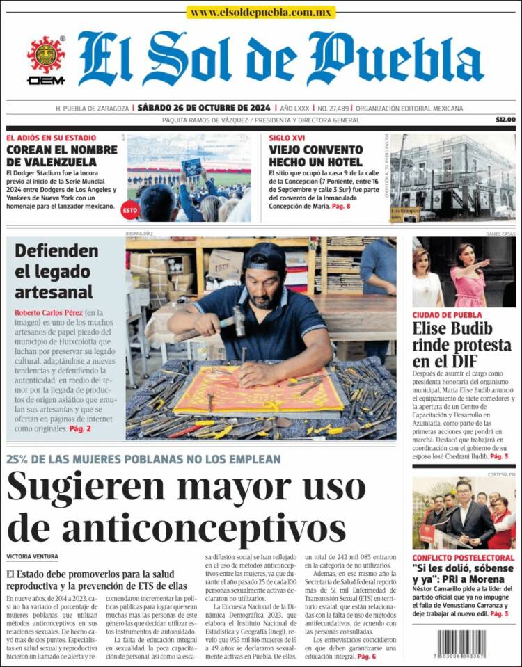 Portada de El Sol de Puebla (M&eacute;xico)