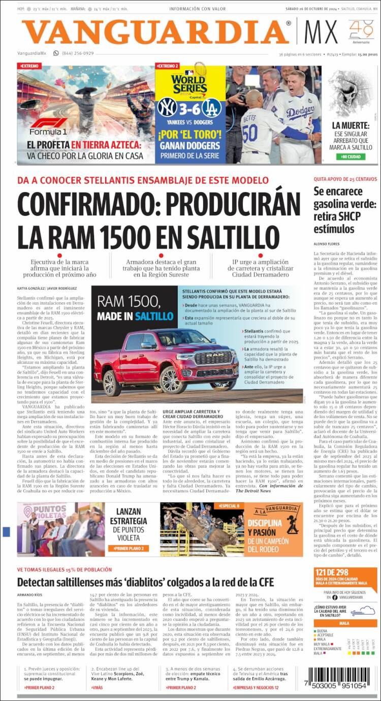 Portada de Vanguardia (M&eacute;xico)