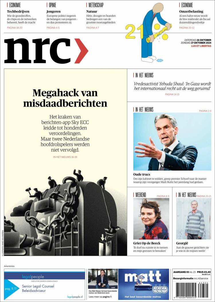 Portada de NRC Handelsblad (Pa&iacute;ses Bajos)