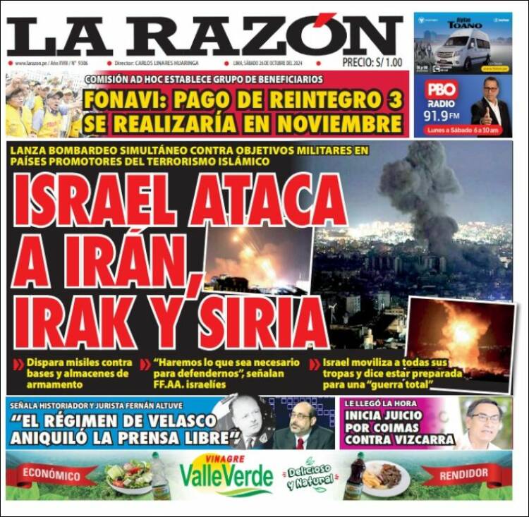 Portada de La Razón (Per&uacute;)