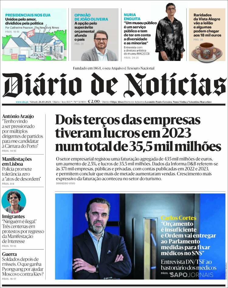 Portada de Diário de Noticias (Portugal)