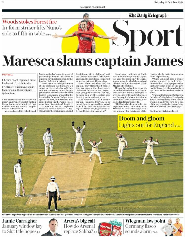 Portada de Telegraph Sport (Reino Unido)