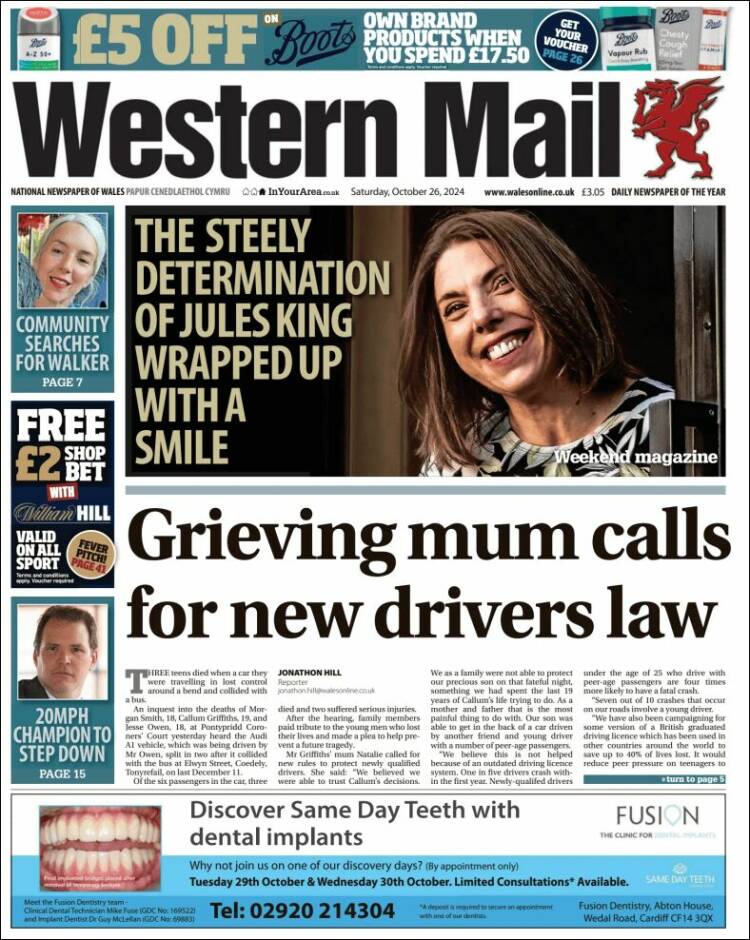 Portada de Western Mail (Reino Unido)
