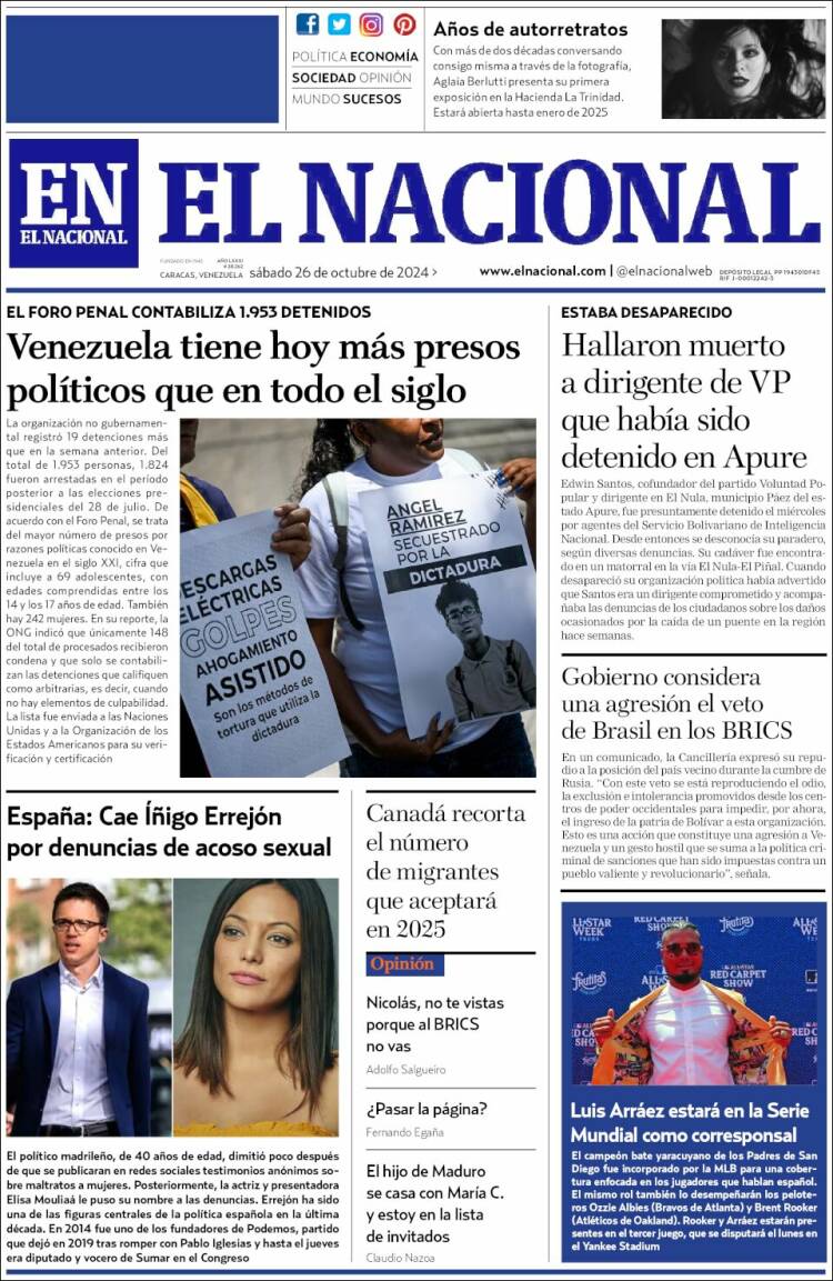 Portada de El Nacional (Venezuela)