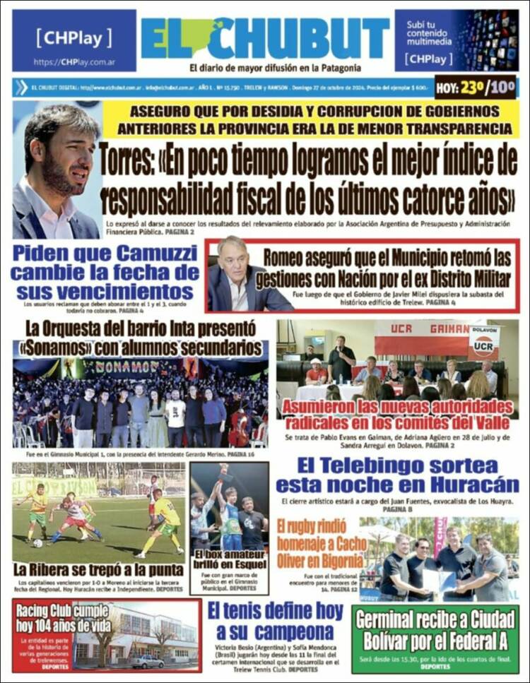 Portada de El Chubut (Argentina)