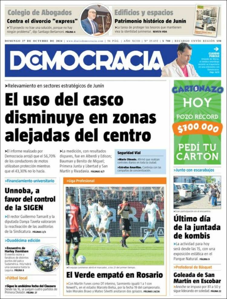 Portada de Diario Democracia (Argentina)