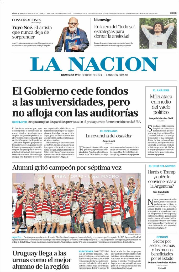Portada de La Nación (Argentina)