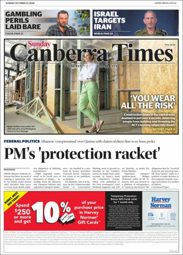 Portada de The Canberra Times (Australia)