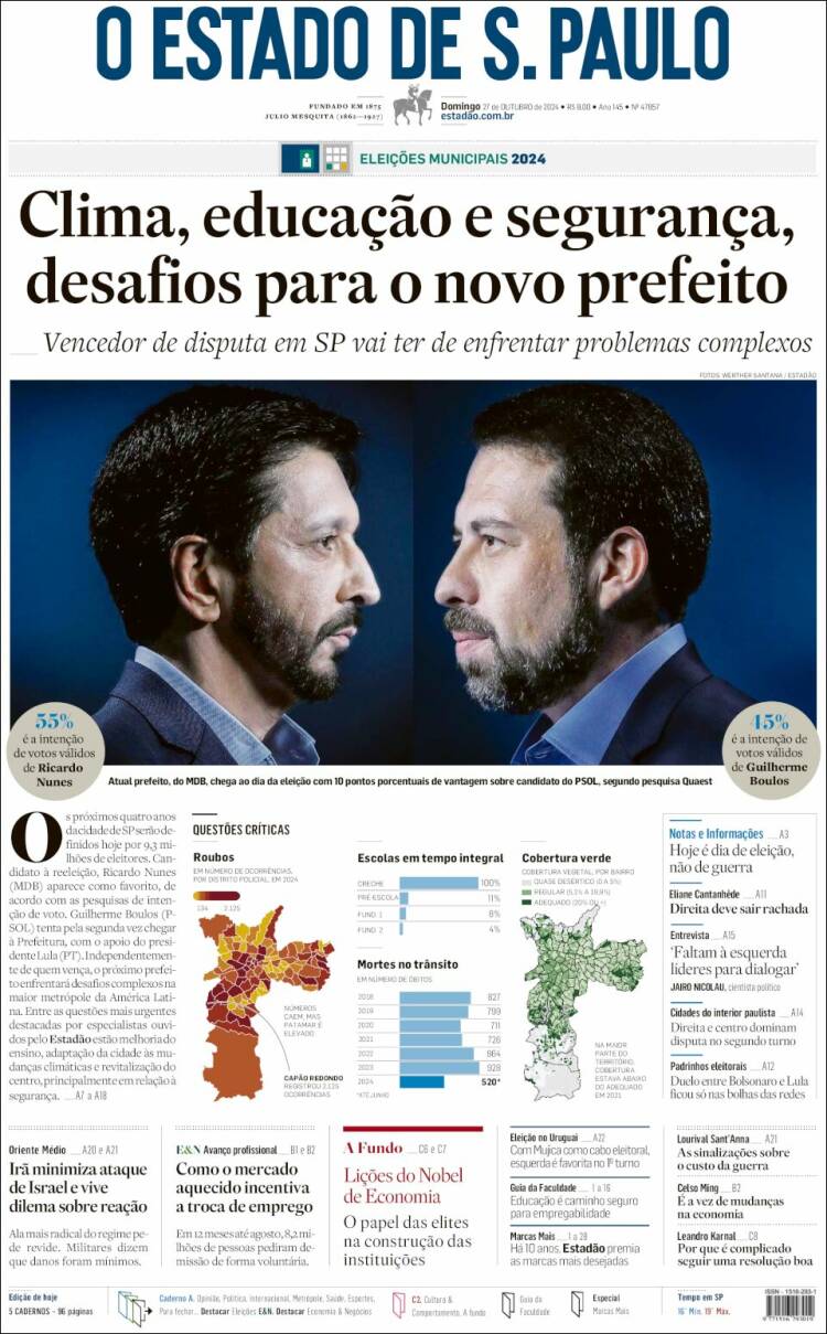 Portada de O Estado de São Paulo (Brasil)