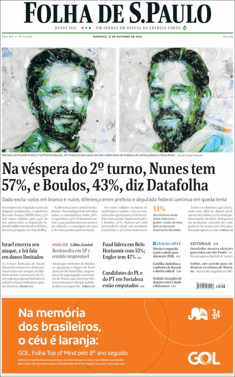 Portada de Folha de São Paulo (Brasil)