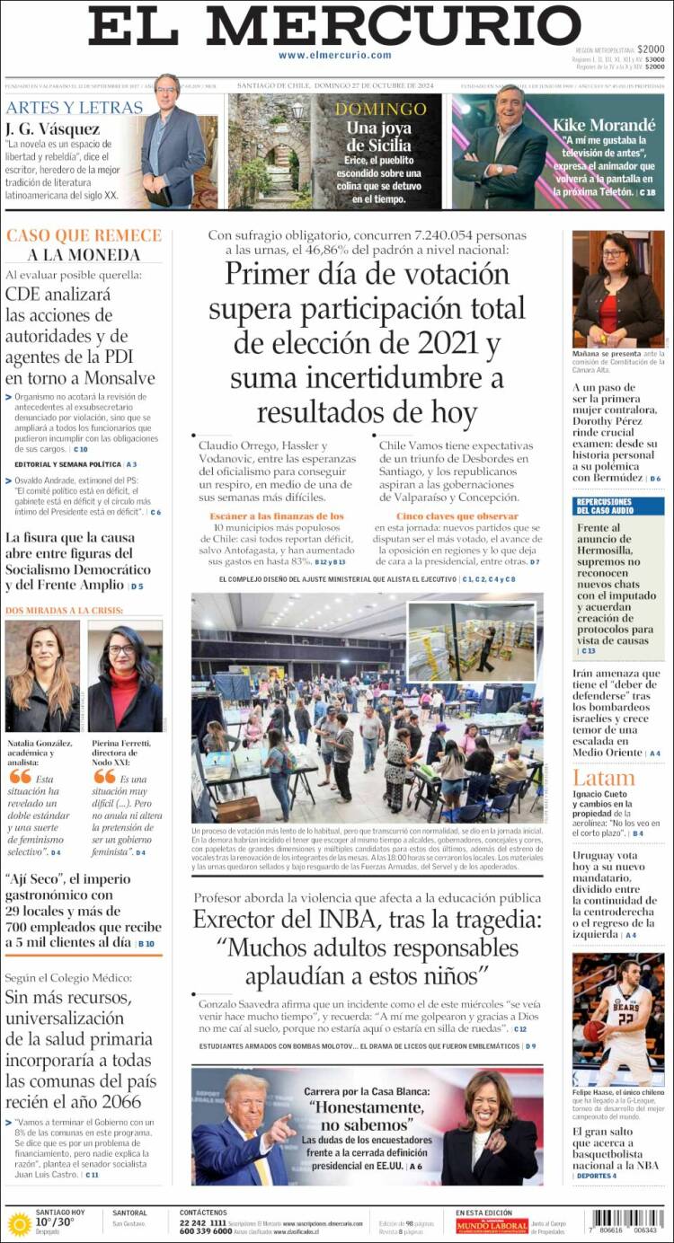 Portada de El Mercurio (Chile)
