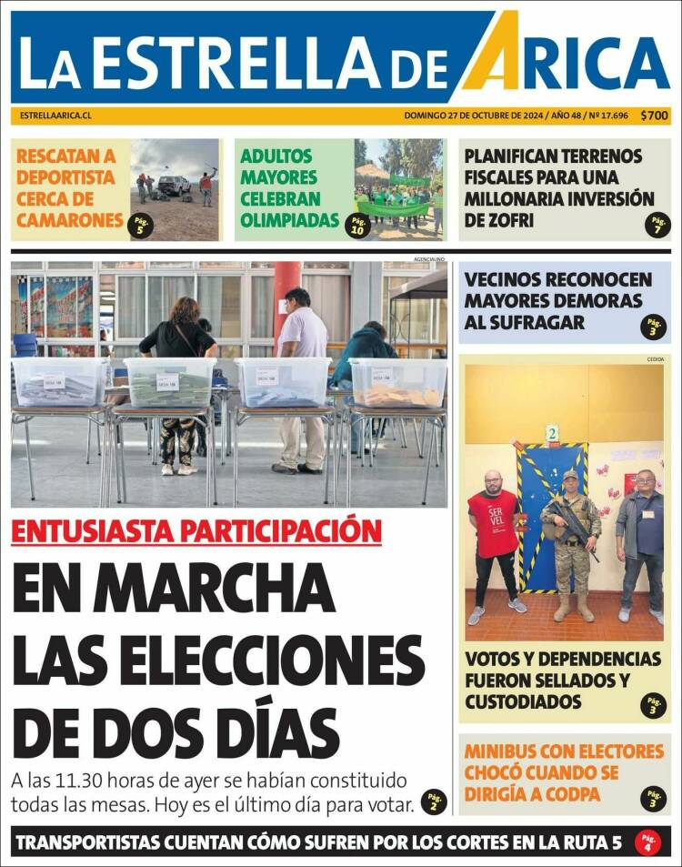 Portada de La Estrella de Arica (Chile)