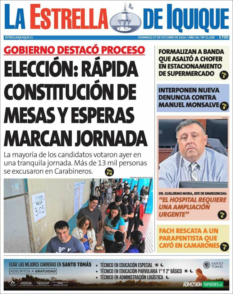 Portada de La Estrella de Iquique (Chile)