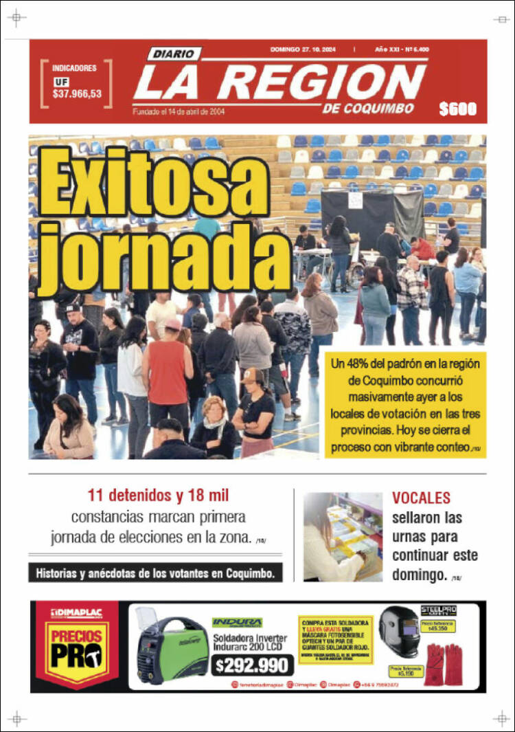 Portada de Diario La Región de Coquimbo (Chile)