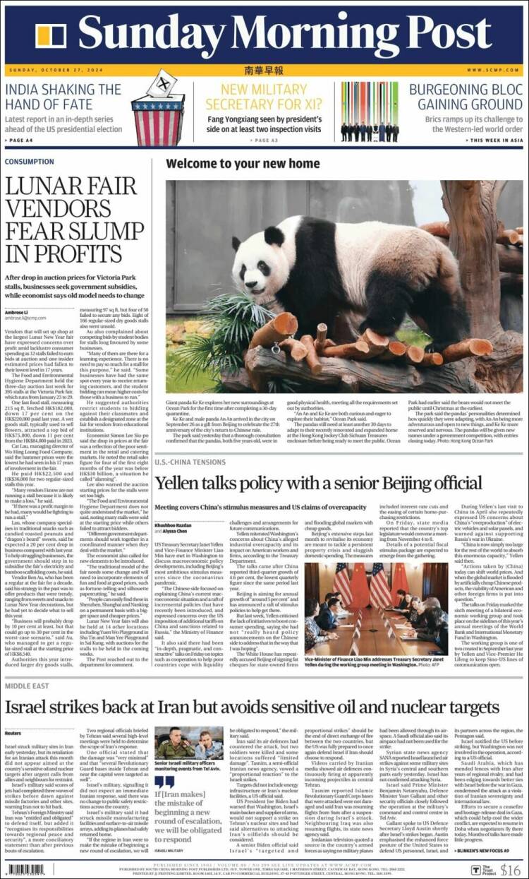 Portada de South China Morning Post (China)
