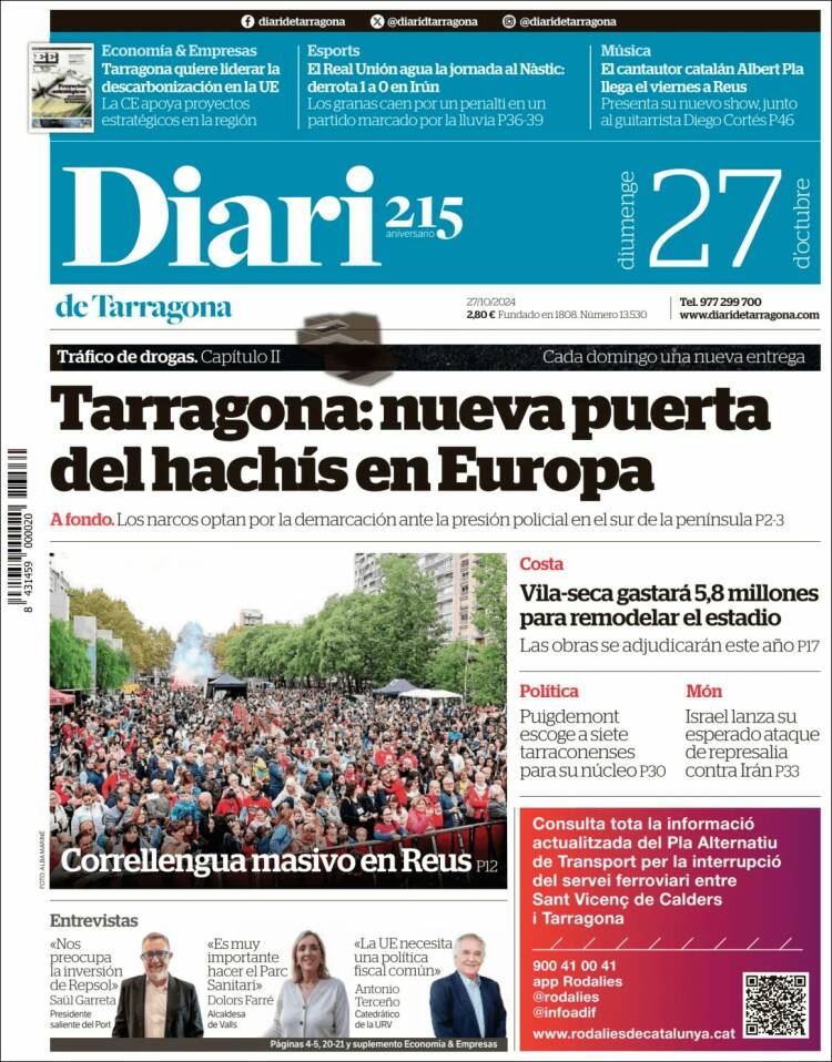 Portada de Diari de Tarragona (España)