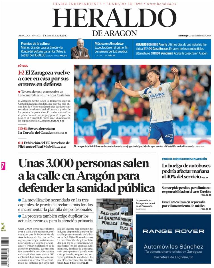 Portada de Heraldo de Aragón (España)