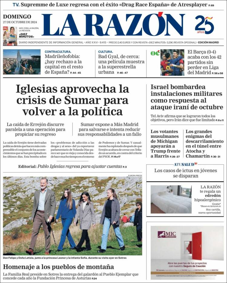 Portada de La Razón (España)