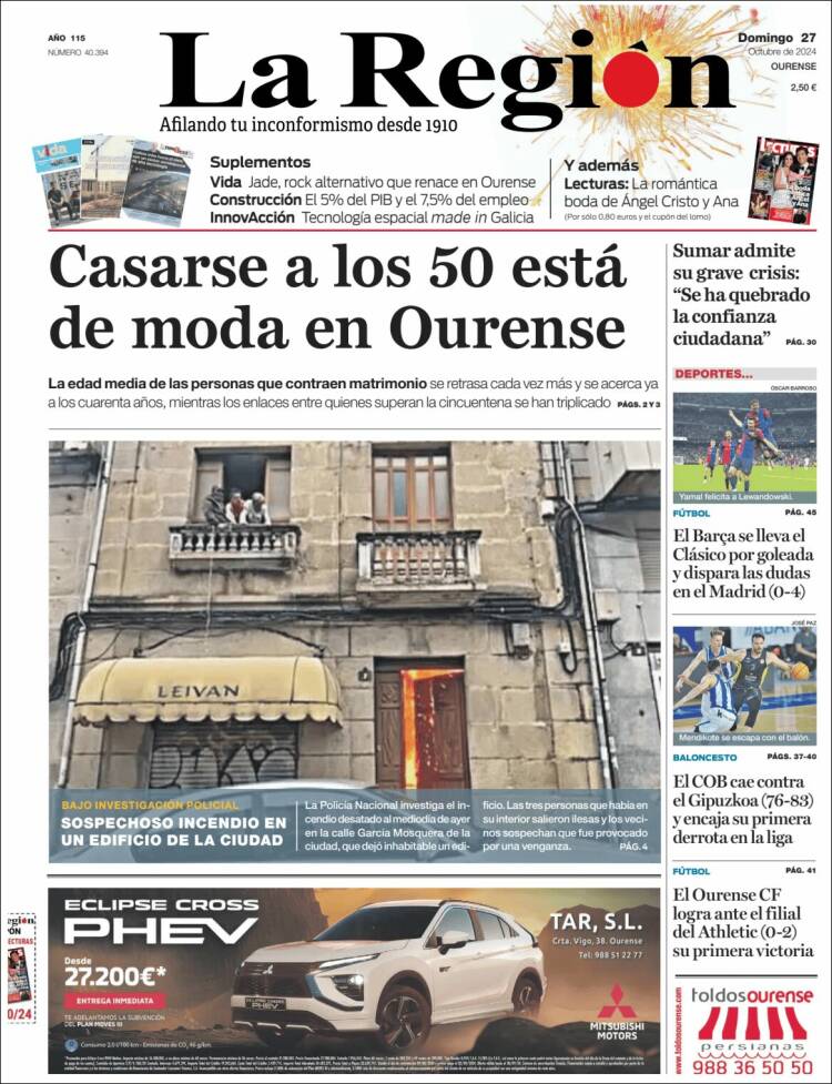 Portada de La Región de Ourense (España)