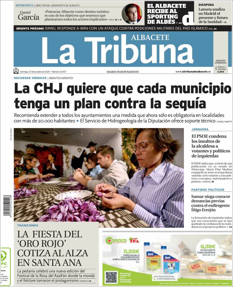 Portada de La Tribuna de Albacete (España)