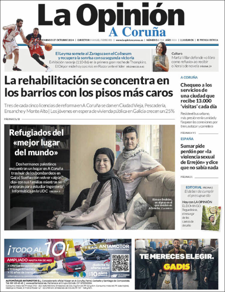 Portada de La Opinión de A Coruña (España)