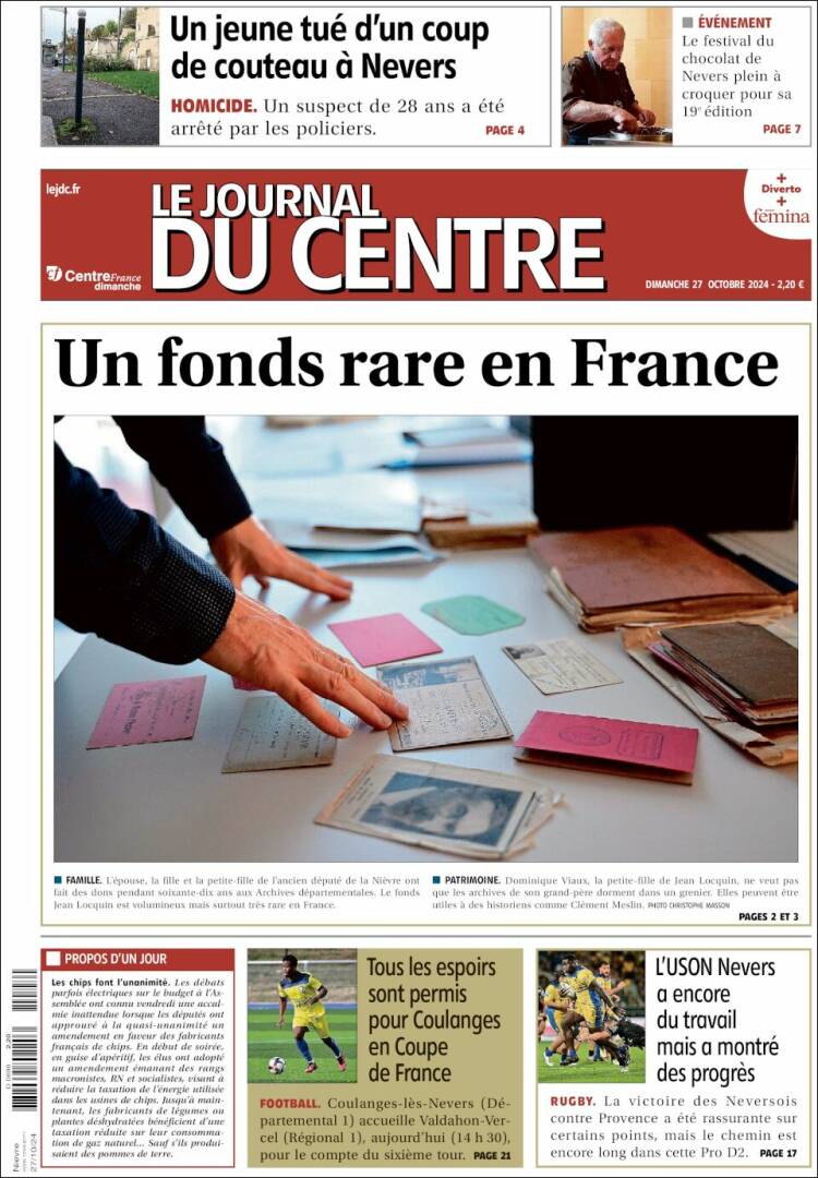 Portada de Le Journal du Centre (Francia)