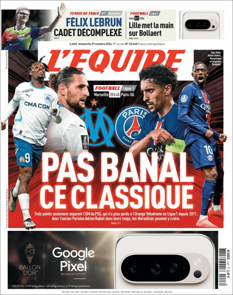 Portada de L'Equipe (Francia)