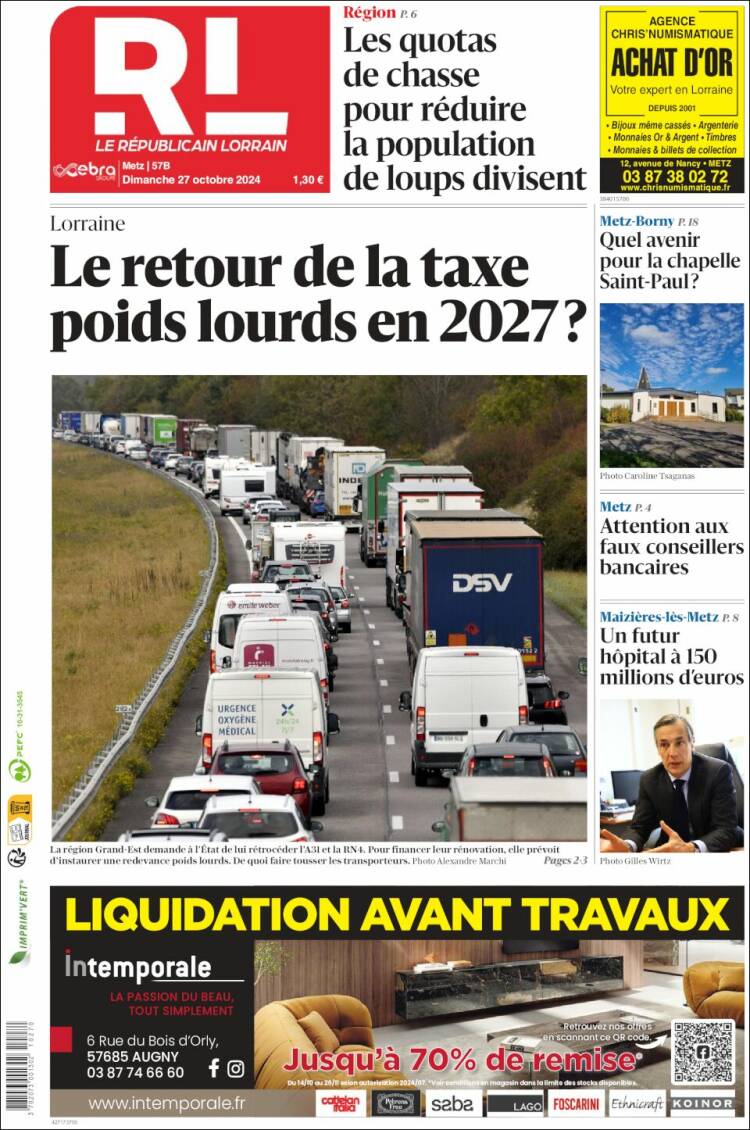 Portada de Le Republicain Lorrain (Francia)