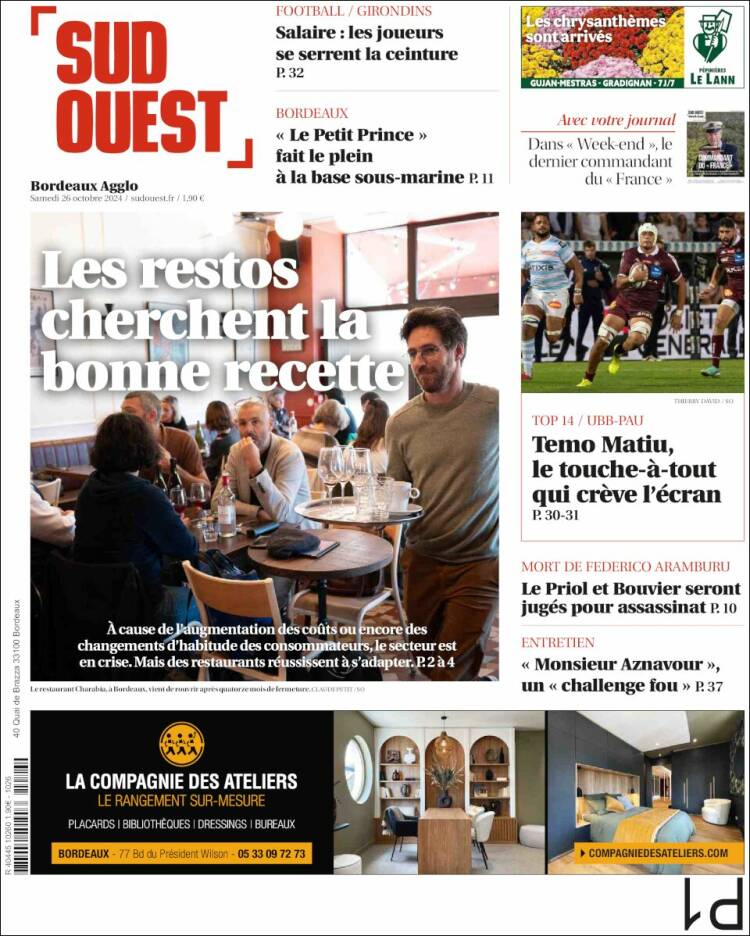 Portada de Sud Ouest (Francia)