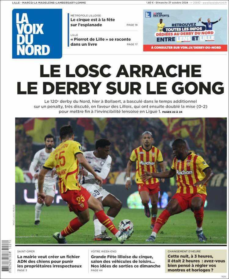 Portada de La Voix du Nord (Francia)