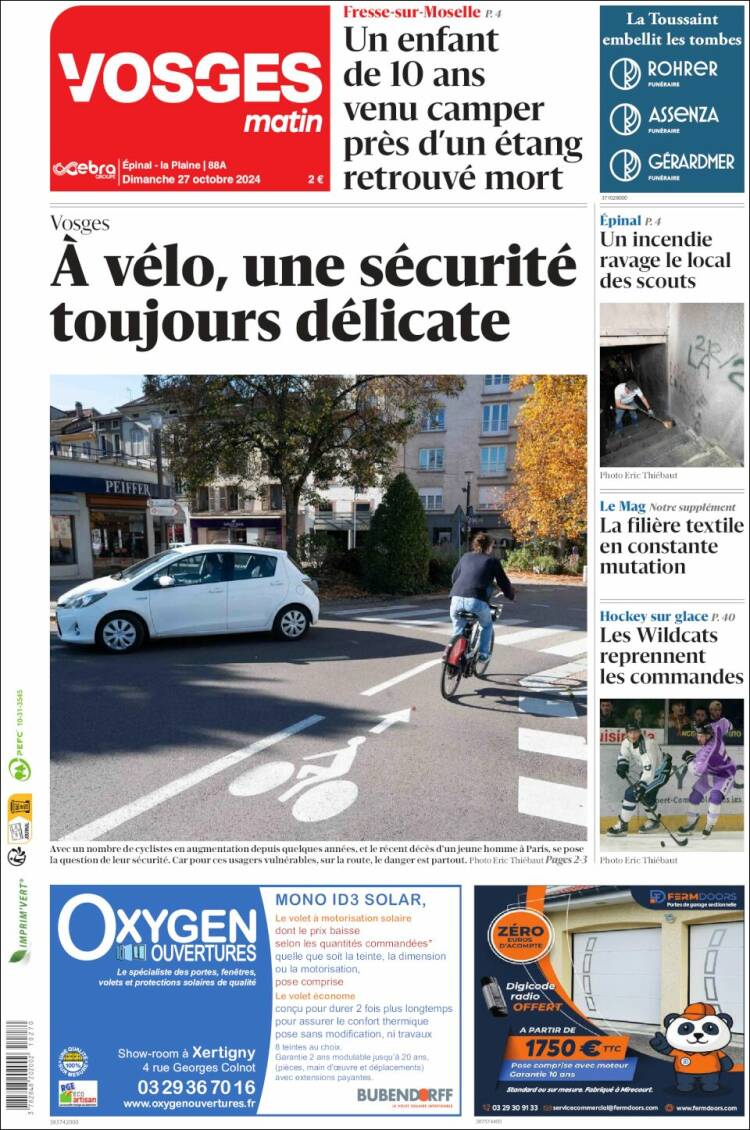Portada de Vosges Matin (Francia)