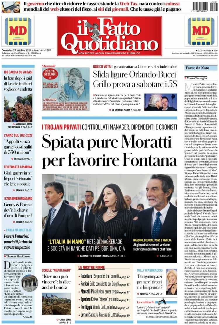 Portada de Il Fatto Quotidiano (Italia)