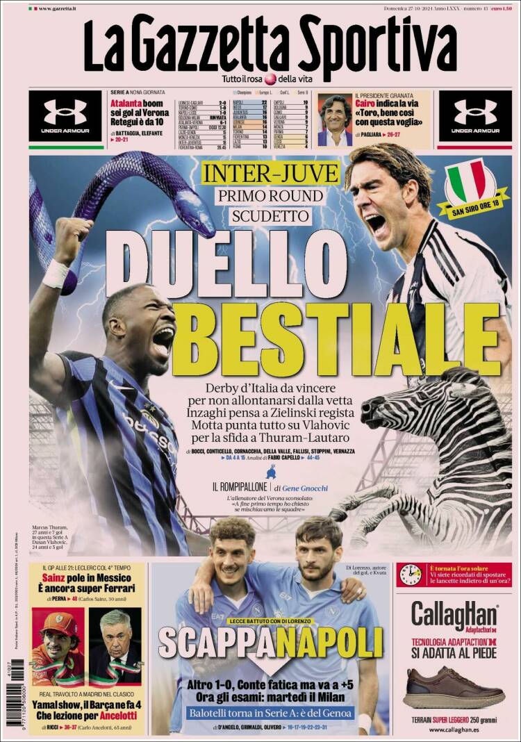 Portada de La Gazzetta dello Sport (Italia)
