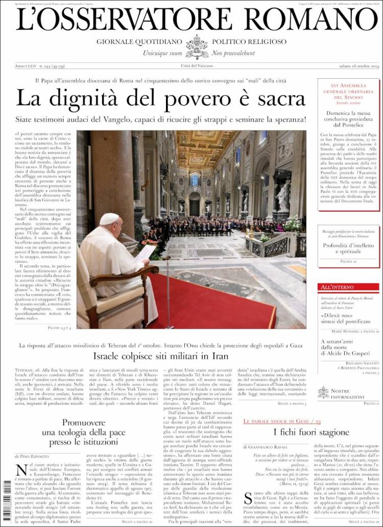 Portada de L'Osservatore Romano (Italia)