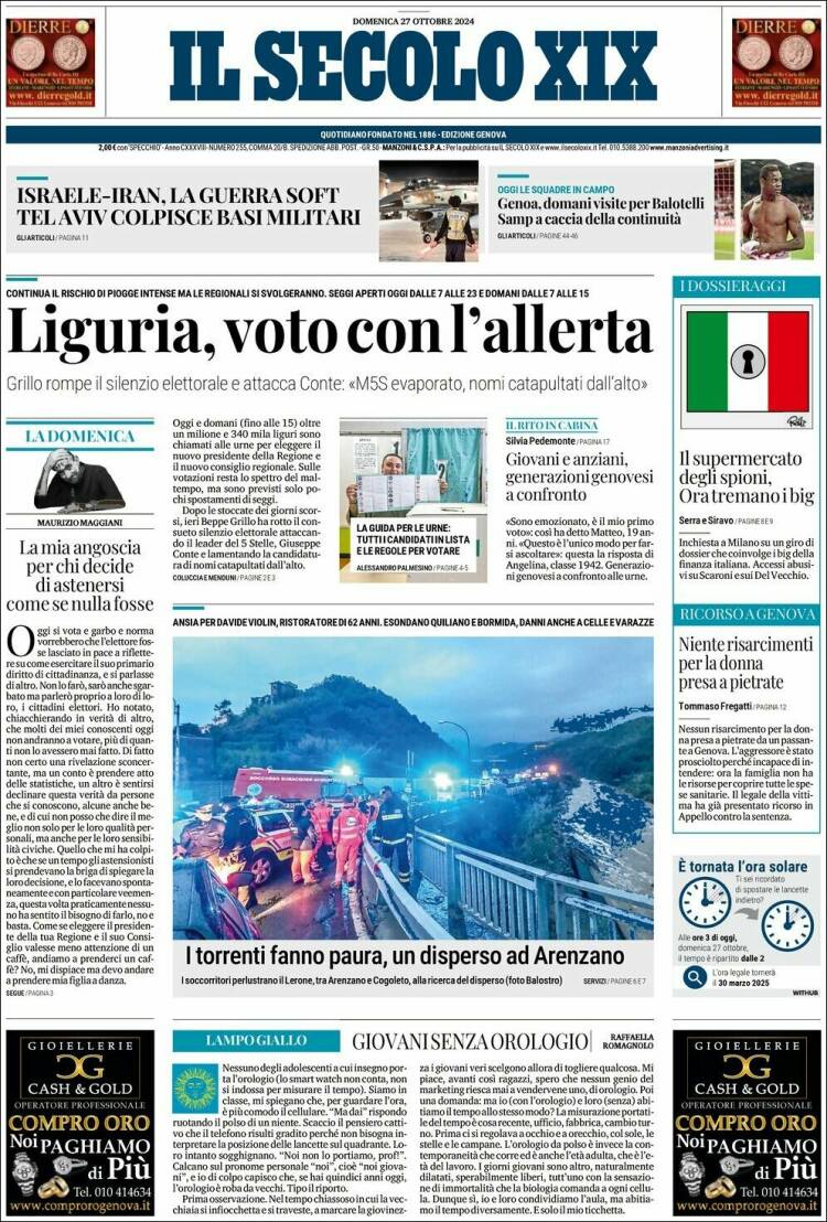 Portada de Il Secolo XIX (Italia)