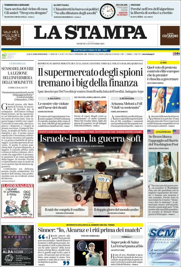 Portada de La Stampa (Italia)