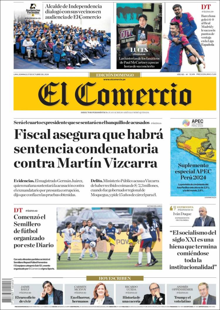 Portada de El Comercio (Perú)