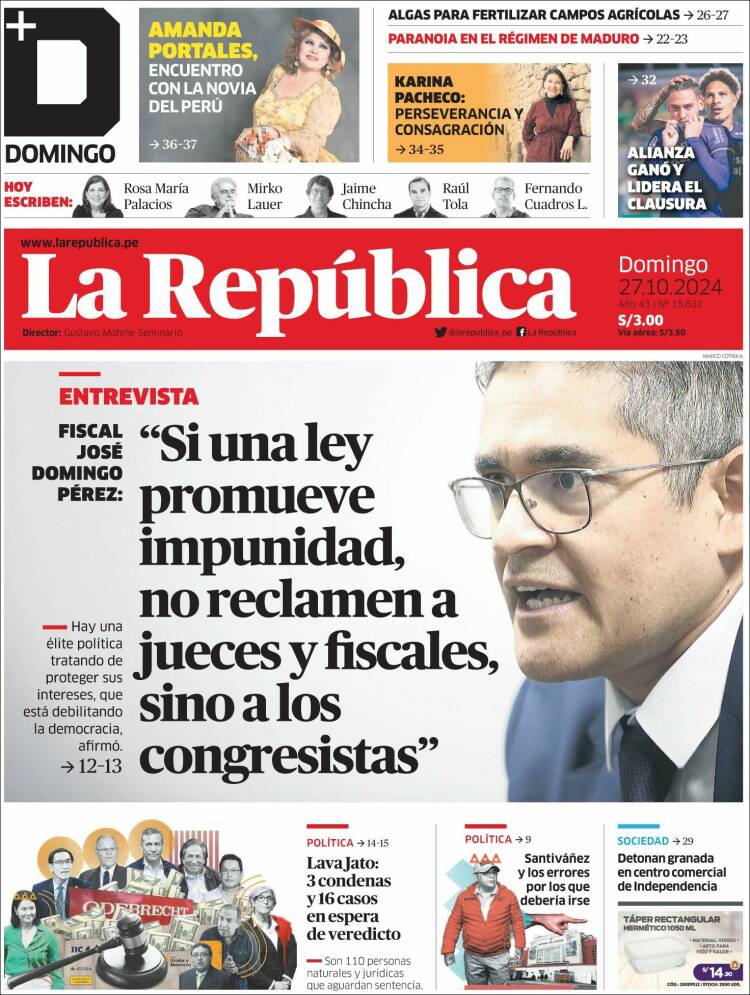 Portada de La Republica (Per&uacute;)