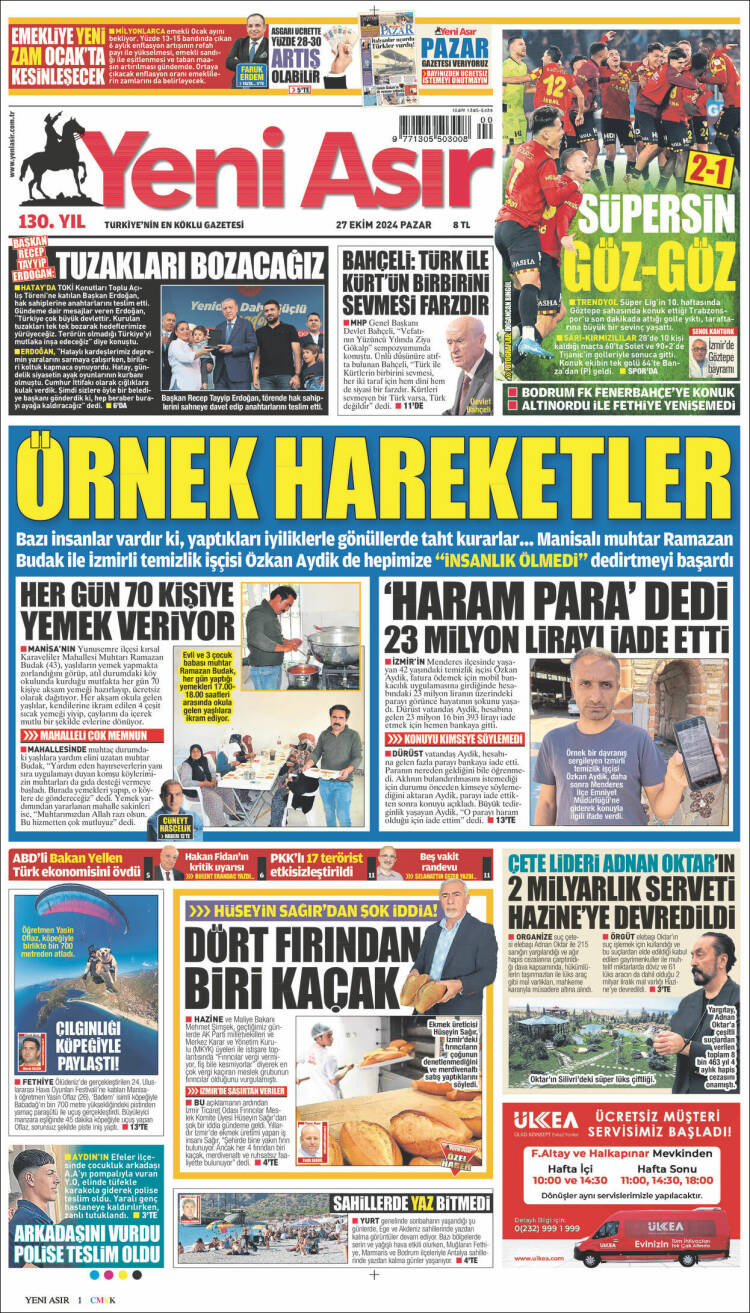 Portada de Yeni Asır (Turqu&iacute;a)