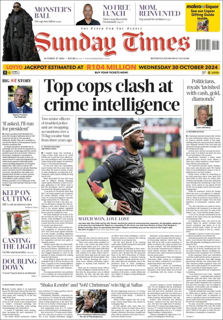 Portada de The Times (Sud&aacute;frica)