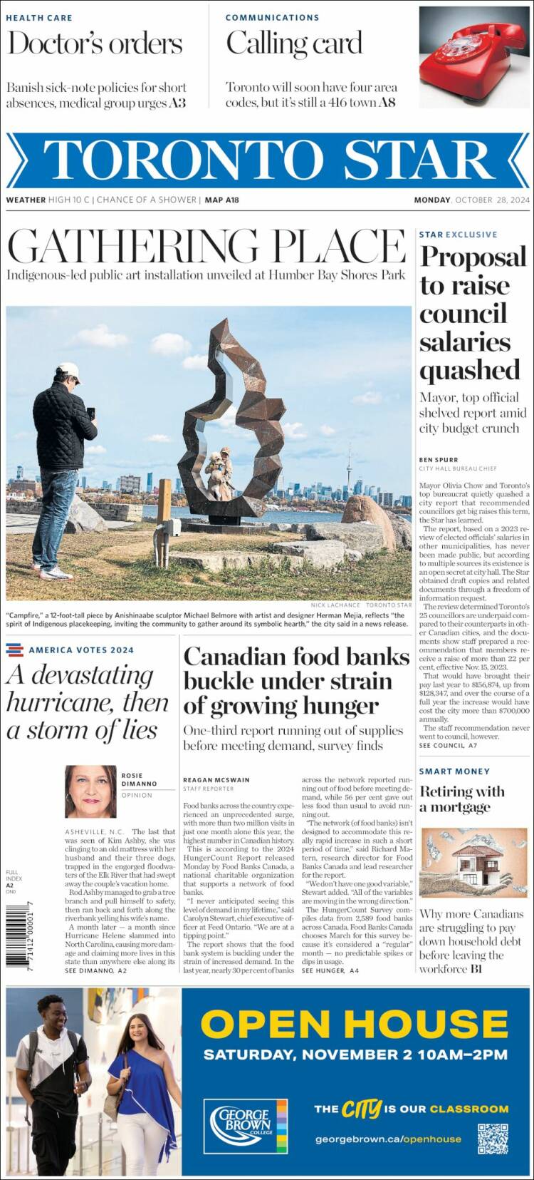 Portada de The Toronto Star (Canadá)