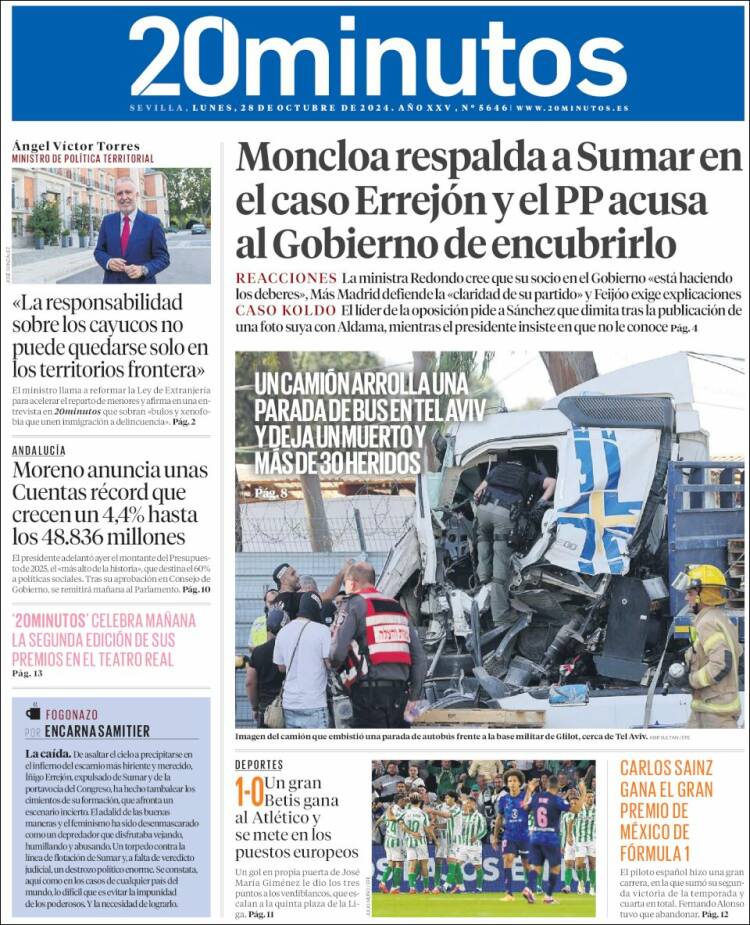Portada de 20 Minutos - Sevilla (España)