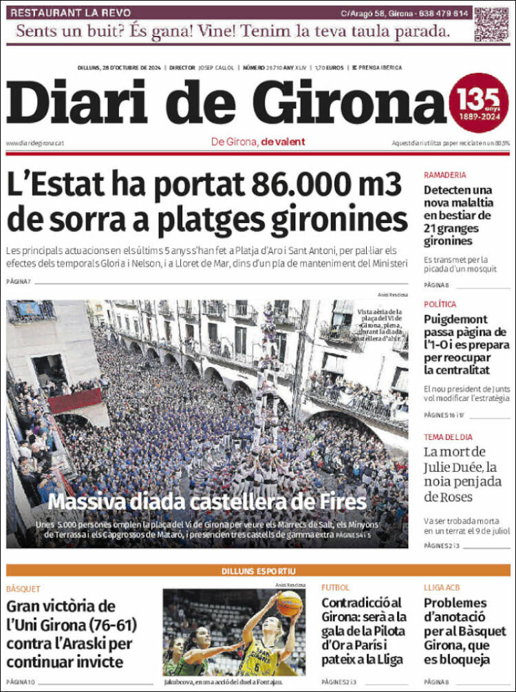 Portada de Diari de Girona (España)