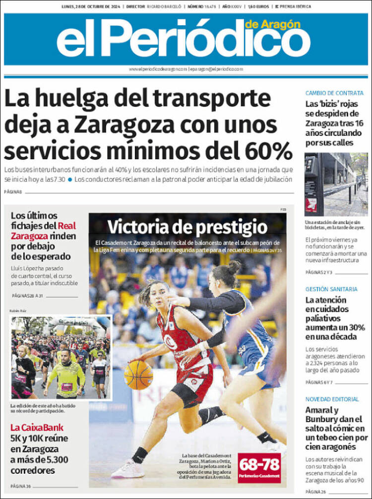 Portada de El Periódico de Aragón (España)