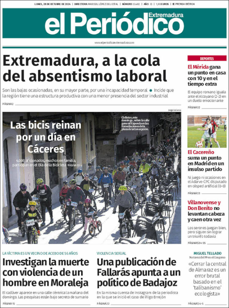 Portada de El Periódico de Extremadura (España)