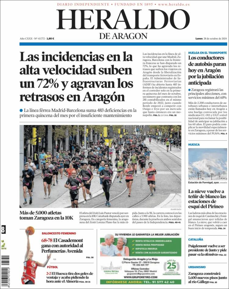 Portada de Heraldo de Aragón (España)