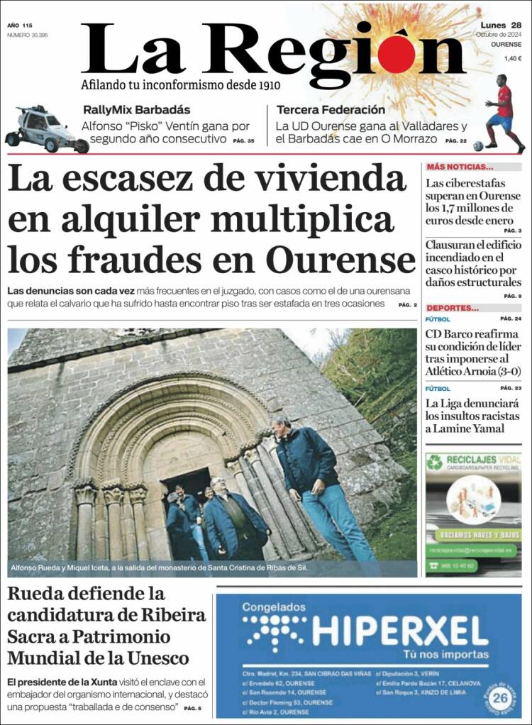 Portada de La Región de Ourense (España)
