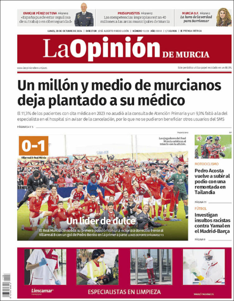 Portada de La Opinión de Murcia (España)