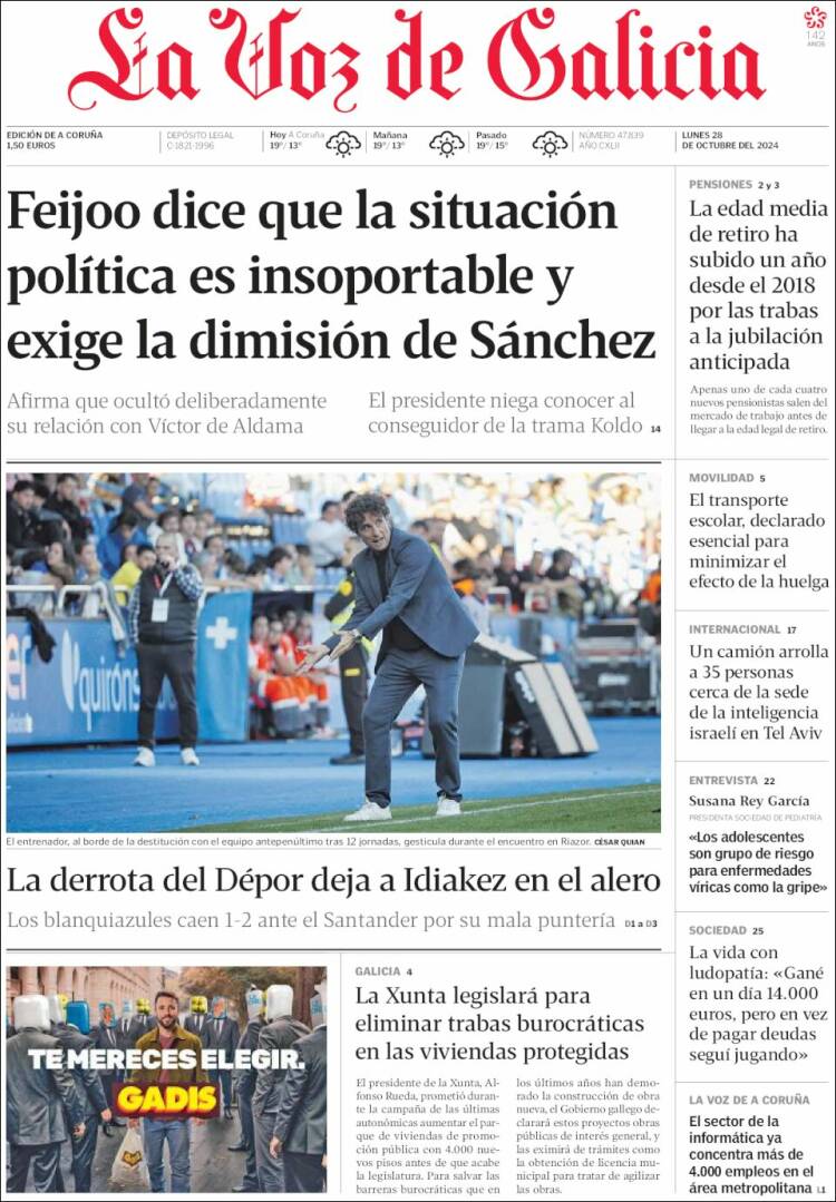 Portada de La Voz de Galicia (España)