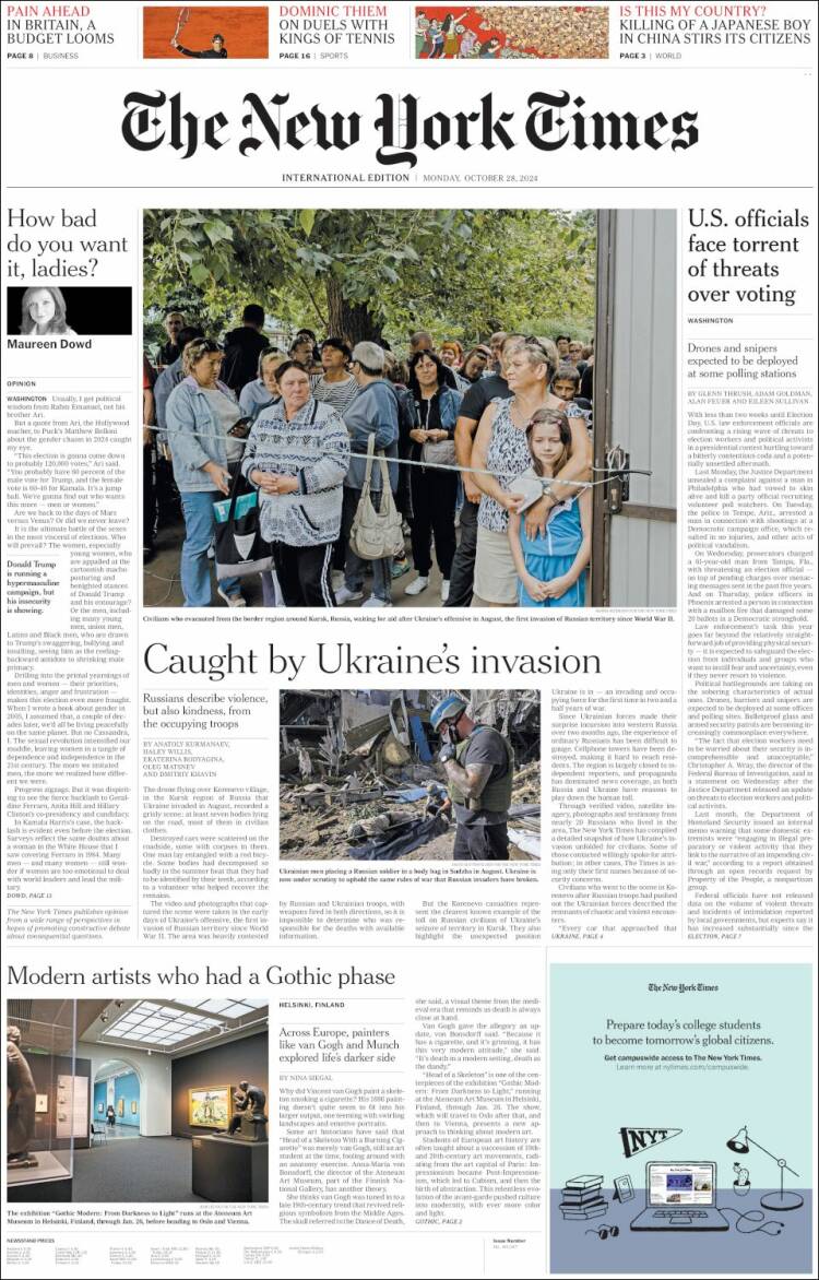 Portada de International New York Times (Europa)